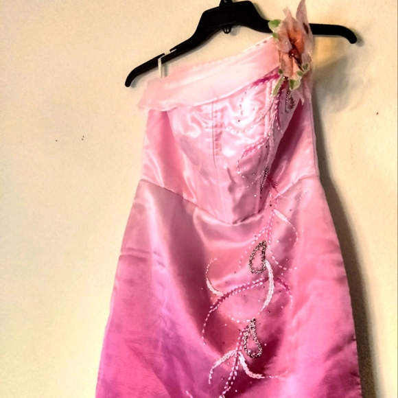 MANNY OCAMPO Pink ombre tiered strapless dress sequin floral prom wedding formal - Picture 9 of 9